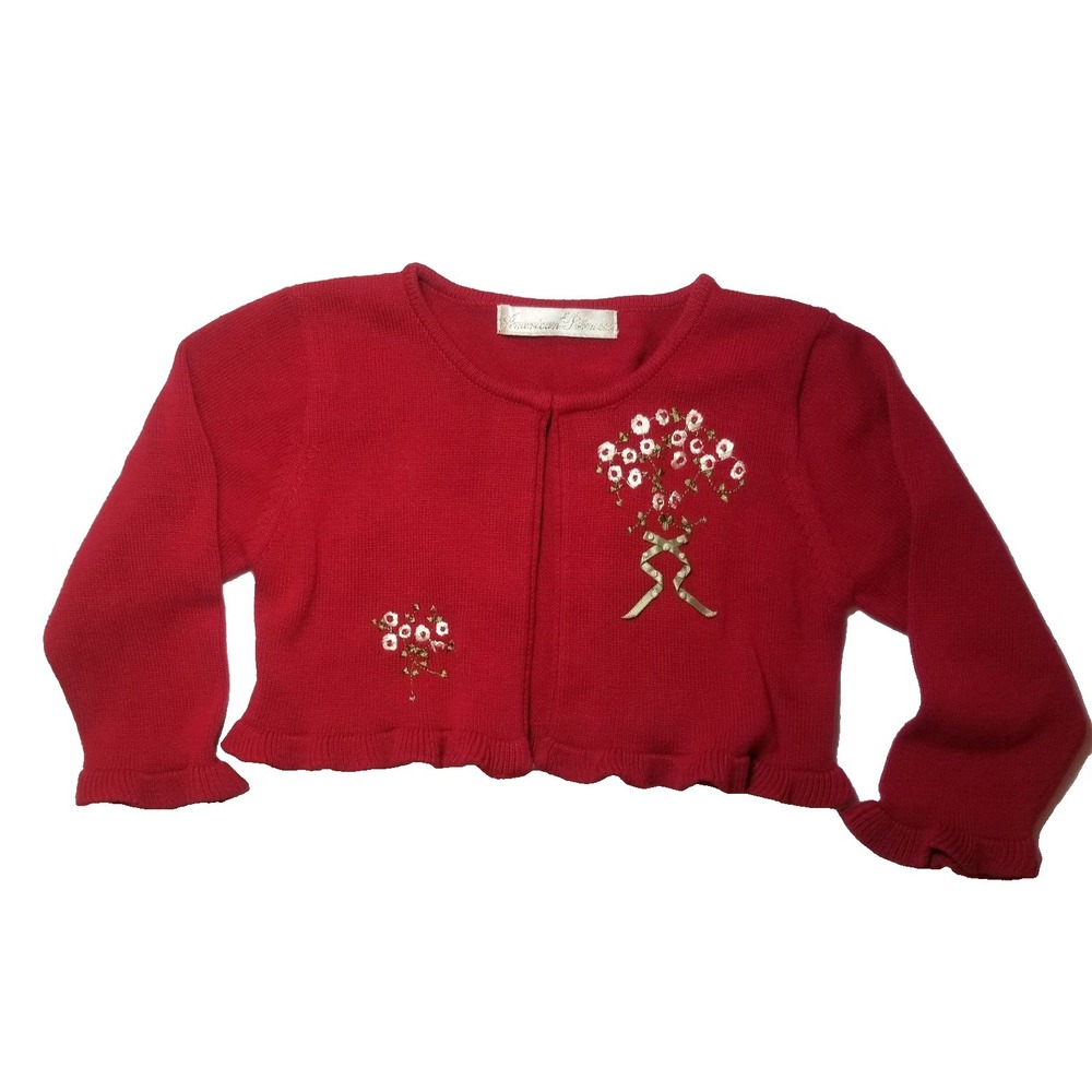 American Princess Girls 24 Months Ribbon Embroidered Red Half Cardigan‎